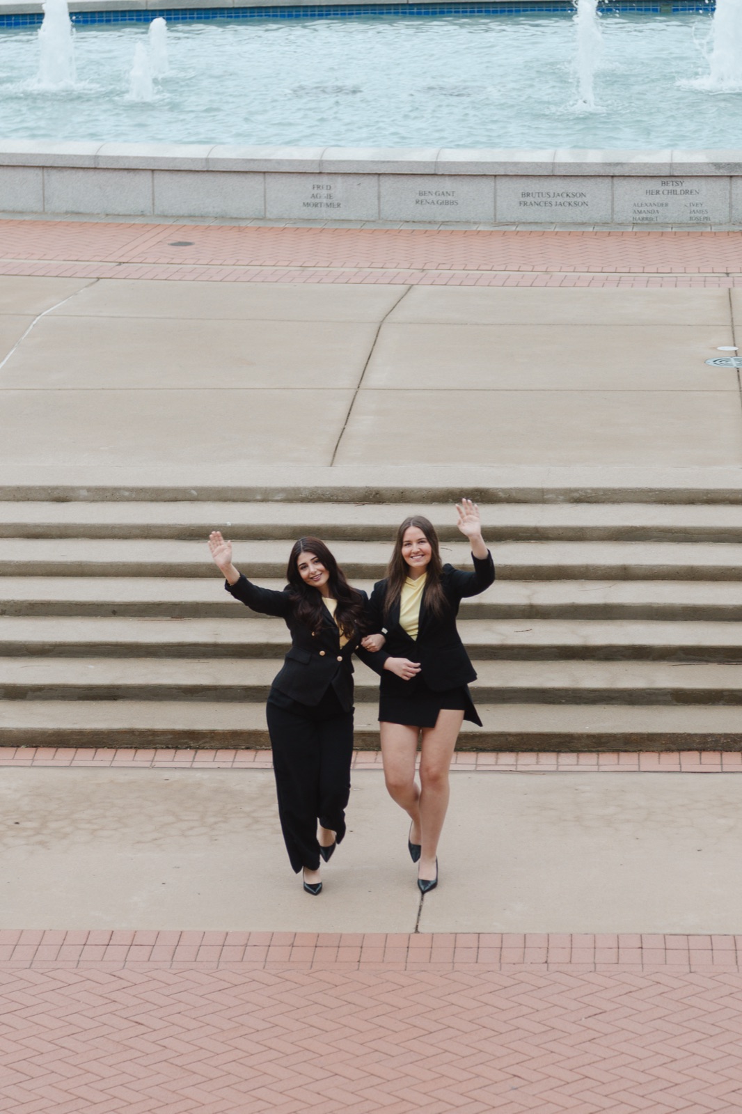 Waving at the fountain