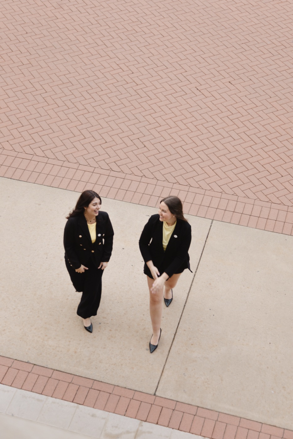Overhead on brick walkway
